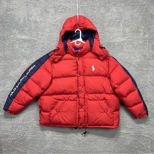 Polo Ralph Lauren Stadium Puffer Jacket Mens Red Puffer Hooded Big Pony Sz XLT